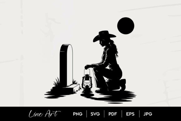 Cowgirl Grave Silhouette Line Art: A Designer's Review